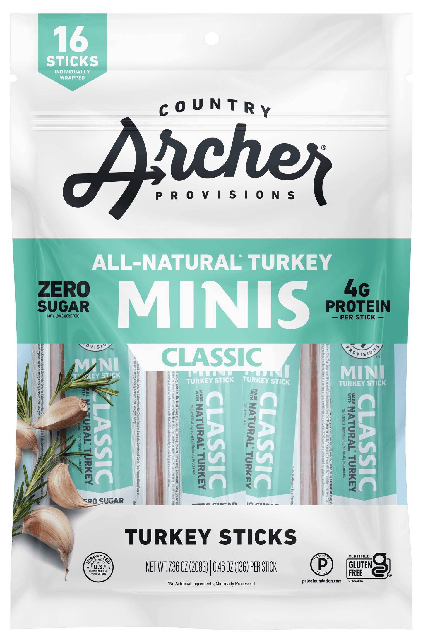 Classic Turkey all natural mini sticks, 16 count front of bag