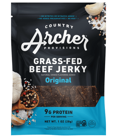 Country Archer Grass-Fed Beef Jerky Original 1 oz package, front of package