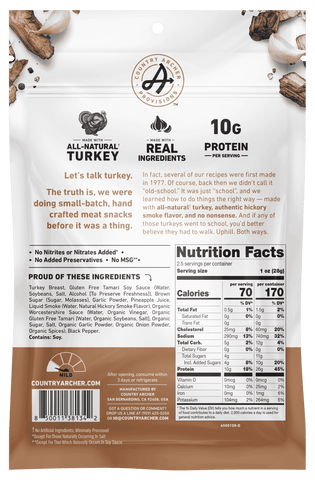 Country Archer Turkey Jerky 2.5 oz back of package