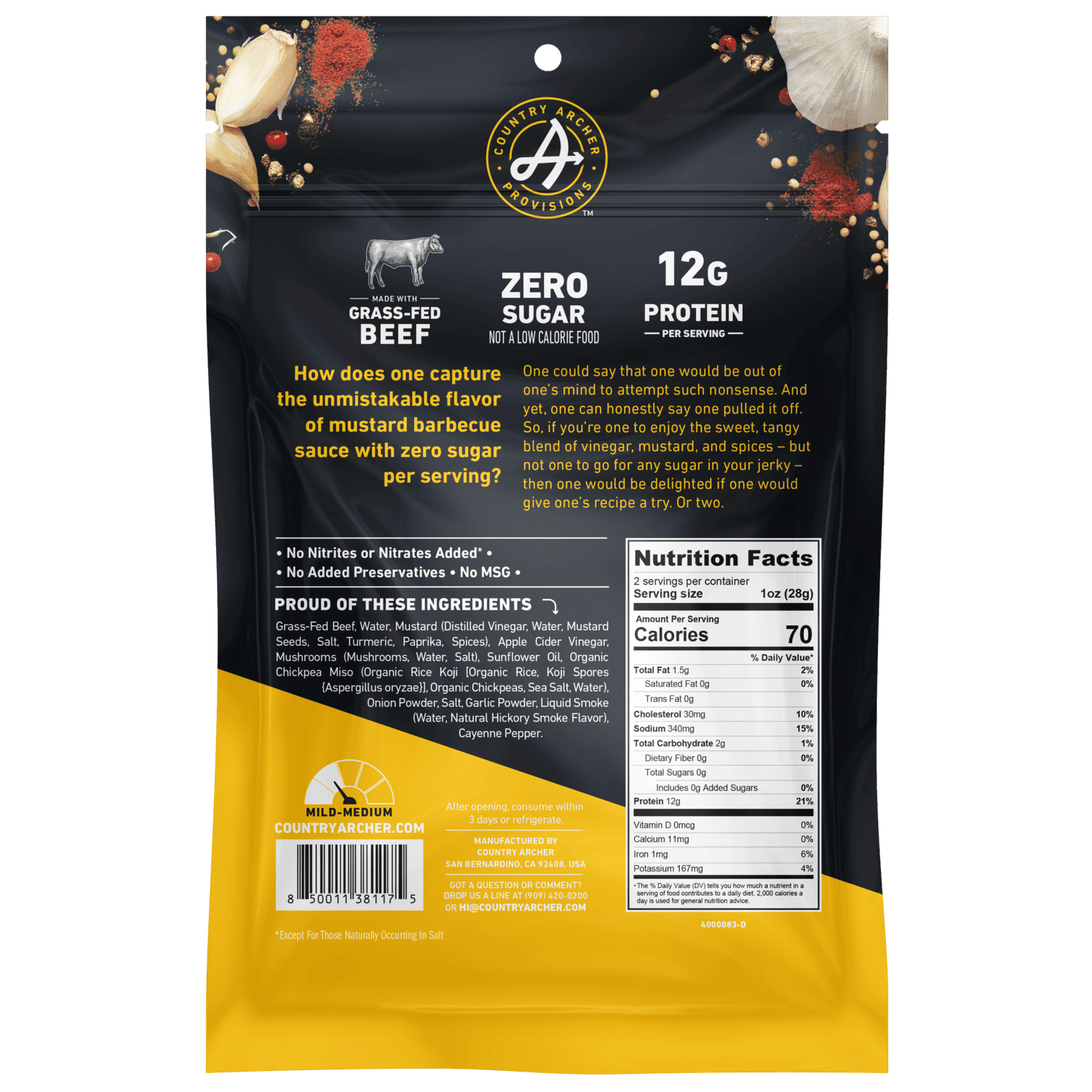 Zero Sugar Mustard BBQ Beef Jerky