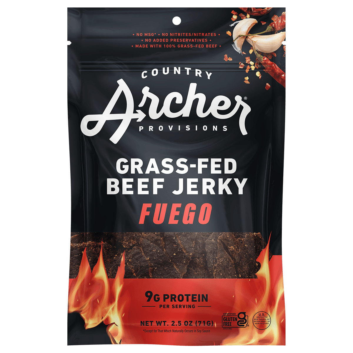  Fuego Beef Jerky by Country Archer, Fuego Beef Jerky, Beef - Gluten-Free - Grass Fed Be, fuego-beef-jerky, , 2.5oz Bag