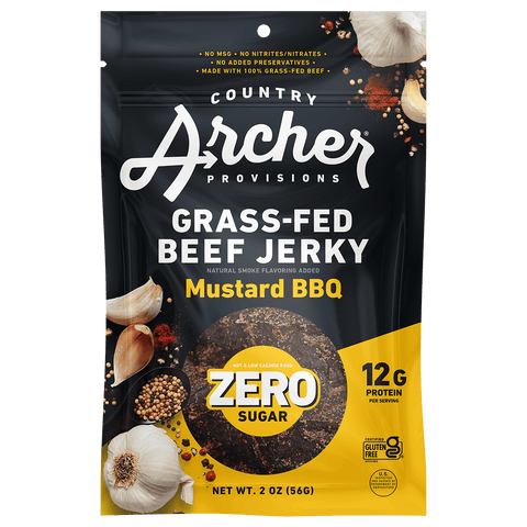  Zero Sugar Mustard BBQ Beef Jerky by Country Archer, Zero Sugar Mustard BBQ Beef Jerky, Beef - Gluten-Free - High Protein - Jerky - Jerky_Day_Promo - Keto - No Preservatives - Organic Ingredients - Paleo, zero-sugar-mustard-bbq-beef-jerky, , 2oz Bag